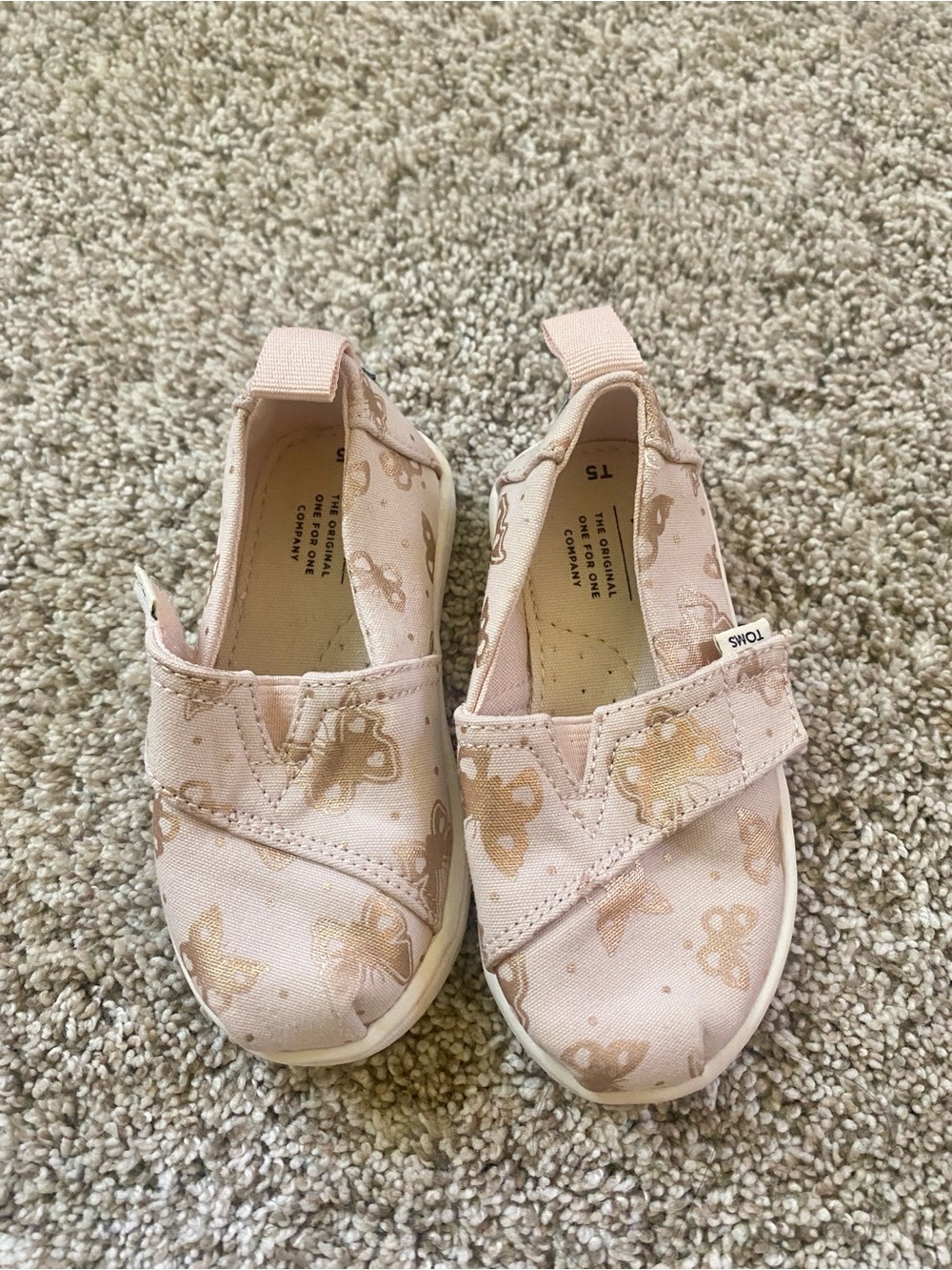 Toms Kids Light Pink Butterfly Velcro Slip-On Sneakers